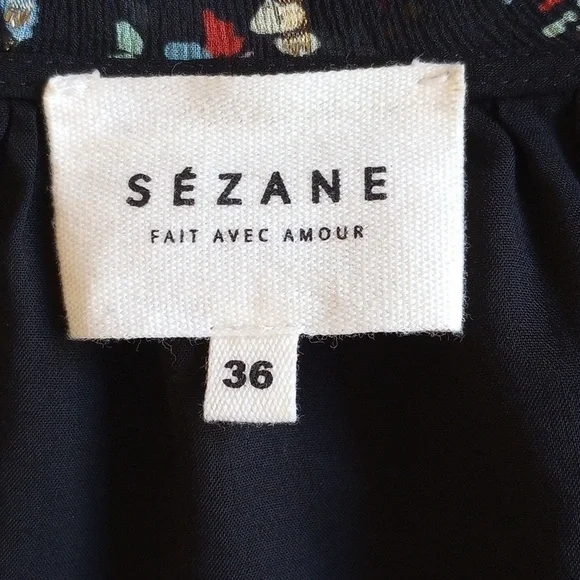 Sezane Josephine Floral Silk Chiffon Mini Dress 36 4 Black Metallic - Picture 5 of 8